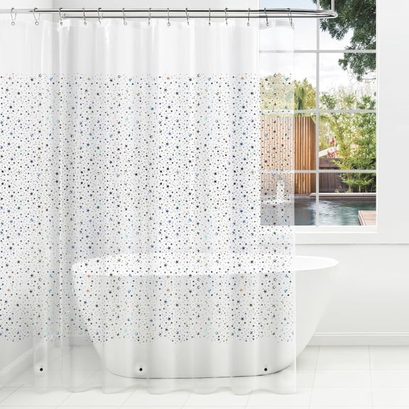 PEVA Shower Curtain Liner, Glitter Star, 70x72 in, 1-Pack | Waterproof Clear Plastic, 3 Bottom Magnets, 12 Rustproof Grommets, Color-Changing Effect, For Stalls and Tubs