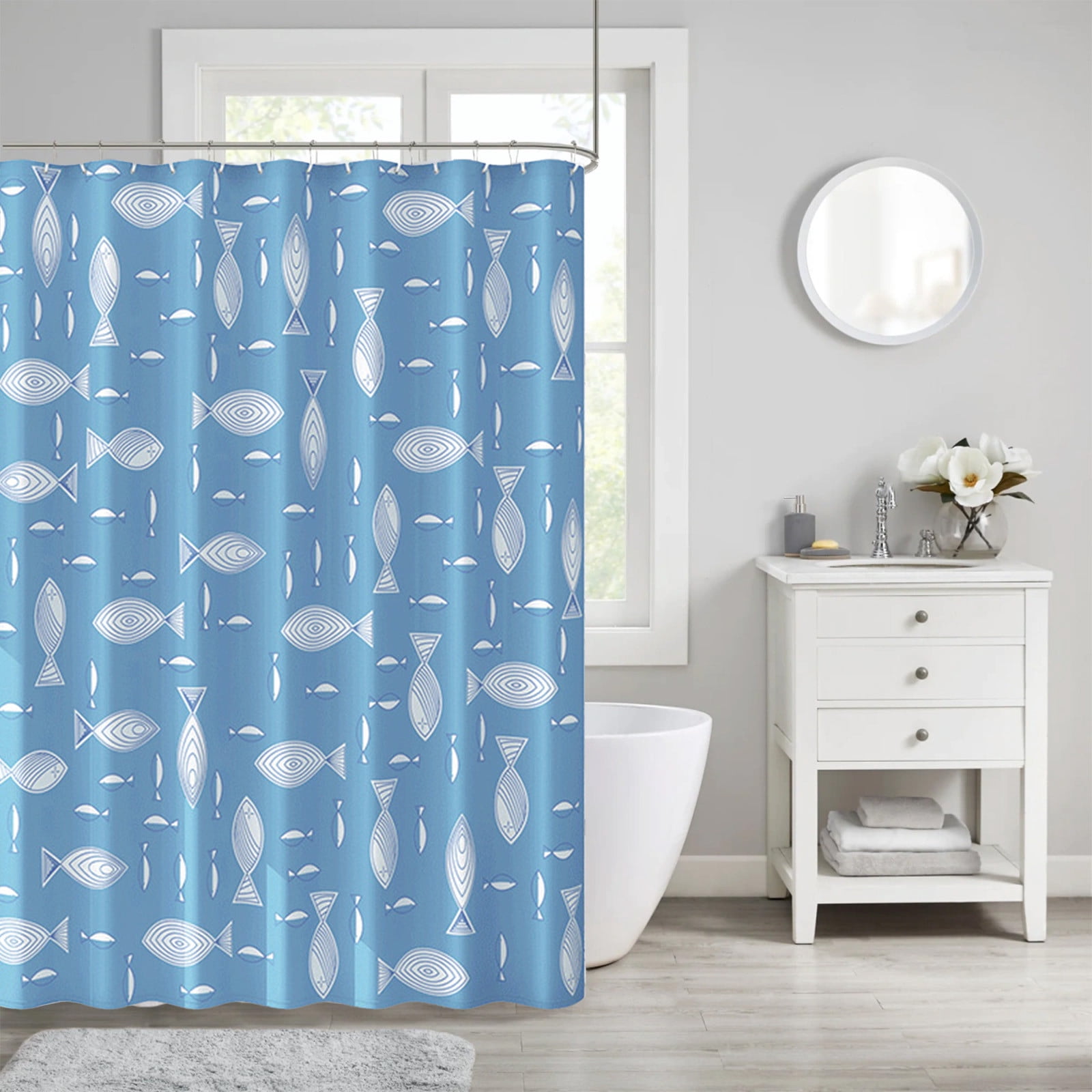 blue fish shower curtain hooks Funny Shark Fin with 12 Rings Designed to withstand daily use and is made to last Beach Shower Curtain Hooks, Glow