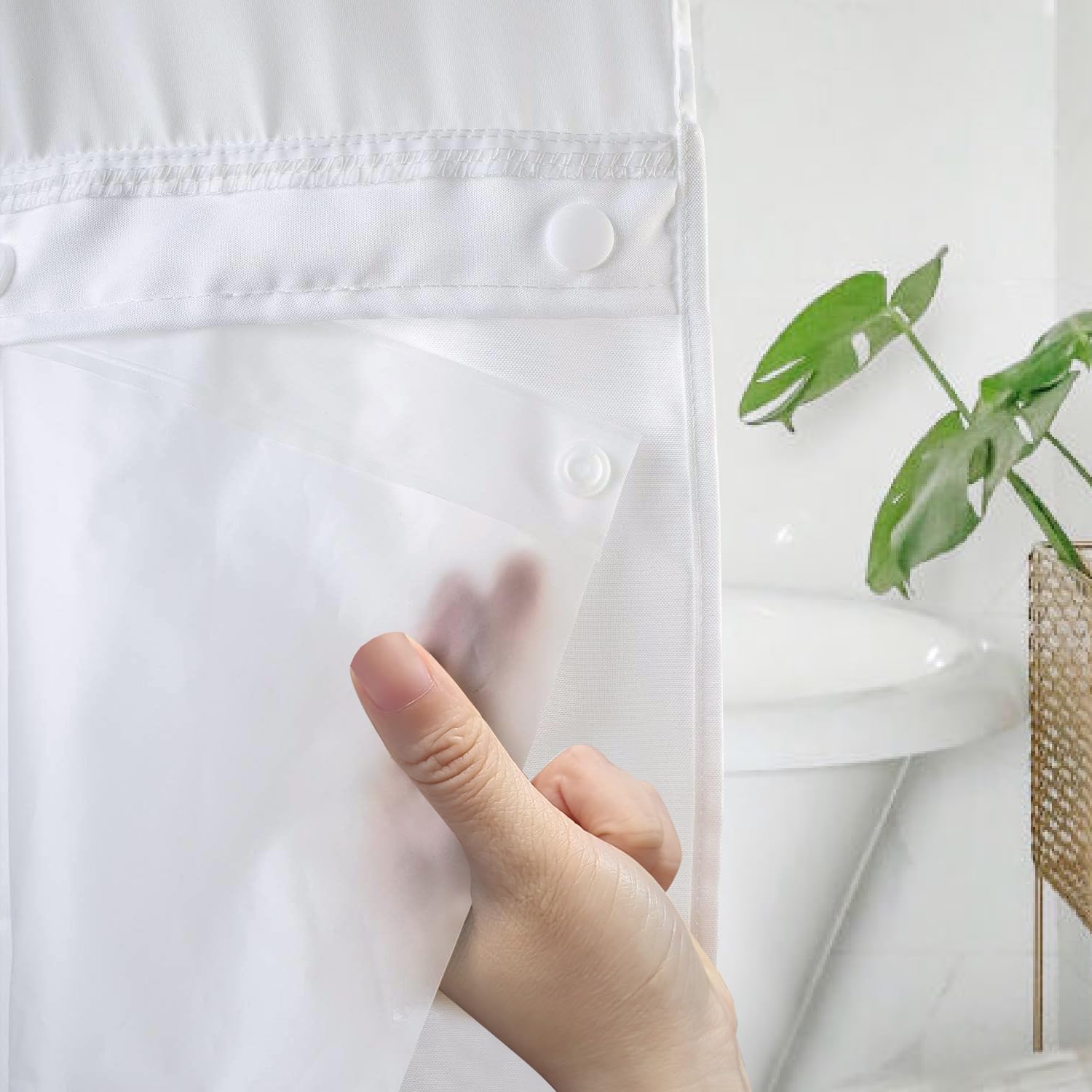 Litabel White PEVA Shower Curtain Liner - 70x54 Inch, Snap-in No-Hook Design, Waterproof & Machine Washable, Hotel Quality