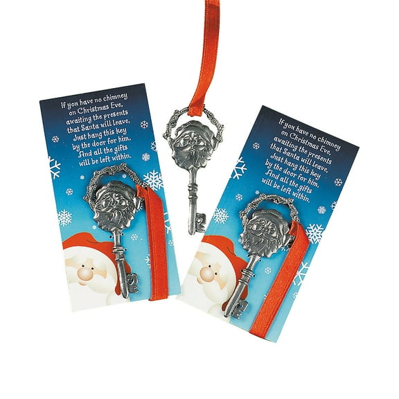 PEWTER KEYS FOR SANTA ON CARDS - Home Decor - 12 Pieces