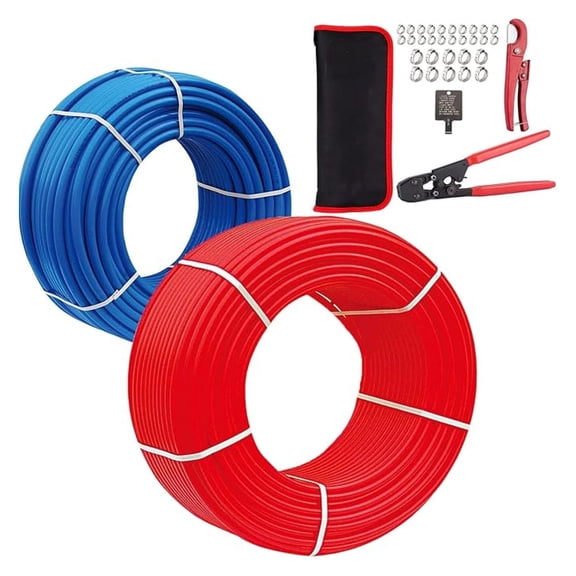 PEX-B Pipe Kit 1/2 Inch - 200ft Tubing with Crimping Tool & Clamps - Hot & Cold Water Plumbing - NSF Certified
