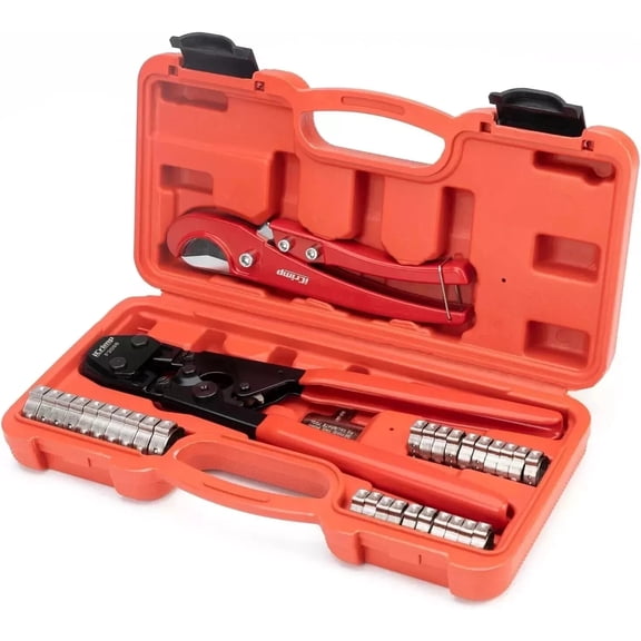 PEX Clamp Tool Kit 3 8-1 w Rings & Tubing Cutter - All-in-one Crimping Set