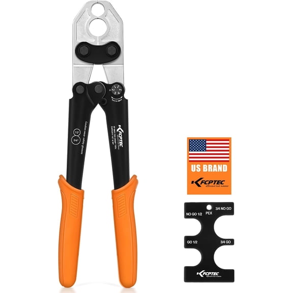 PEX Crimping Tool 1/2 & 3/4 Inch Combo, PEX Crimp Tool for Copper Crimp Rings with Go/No-Go Gauge, Meets ASTM F1807 Standard, Durable PEX Plumbing Tool