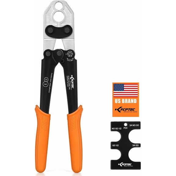 PEX Crimping Tool 1/2 & 3/4 Inch Combo, PEX Crimp Tool for Copper Crimp Rings with Go/No-Go Gauge, Meets ASTM F1807 Standard, Durable PEX Plumbing Tool