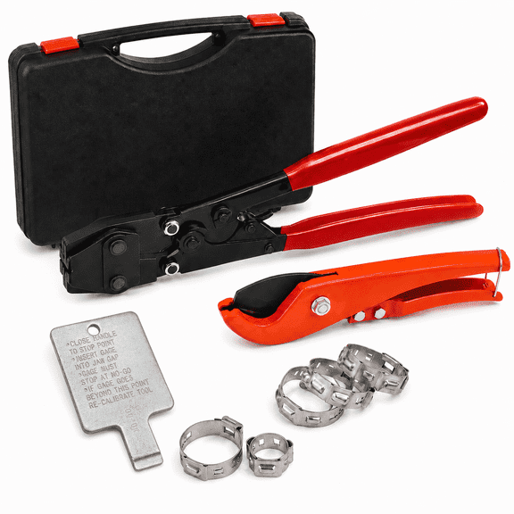 PurePick PEX Crimping Tool Kit, 33 Pieces, with Clamp Cinch Tool, Pipe Cutter, Stainless Steel Clamps and Storage Case