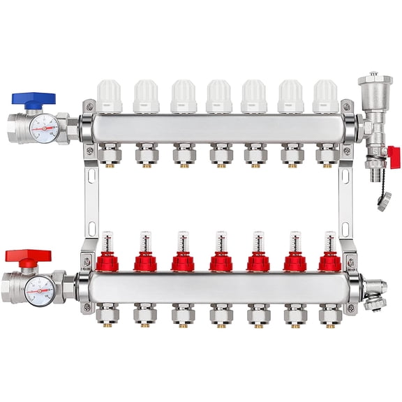 PEX Manifold Radiant Floor Heating Set 7 Loop 1/2" PEX Tubing Stainless Steel Set For Hydronic Radiant Floor Heating