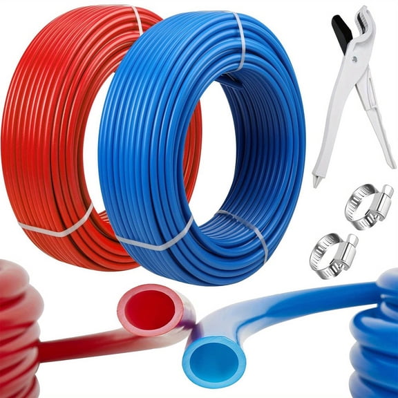 PEX Pipe 1/2 Inch 100ft 2 Rolls (Red+Blue) EVOH Pex-B Tubing Non Oxygen Barrier Flexible Leak-Proof for Residential Hot/Cold Water Lines & Radiant Heat Systems