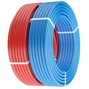PEX A Flexible Pipe Tubing 1/2 Inch 2 x 100 Feet Length Blue Red for Hot Cold Potable Water Plumbing Applications with Free Cutter