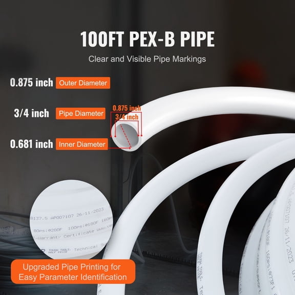 PEX Pipe 3/4",100 Feet Length PEX-B Flexible Pipe Tubing for Potable Water,Pex Water Lines for Hot/Cold Water&Easily Restore,Plumbing Applications with Free Cutter&Clamps ,White