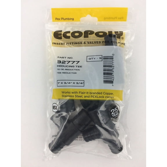 PEX Reducing Tee 1" x 3/4" x 3/4" 5-Pack