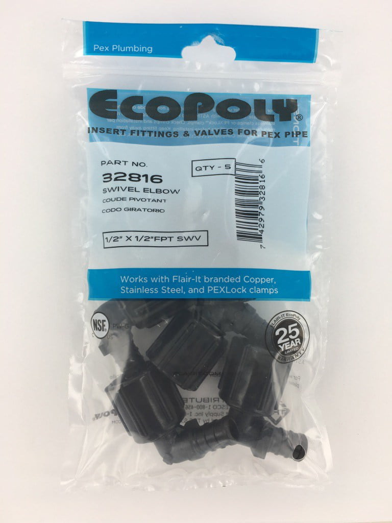 PEX Swivel Elbow 1/2" x 1/2" FPT Swivel 5Pack