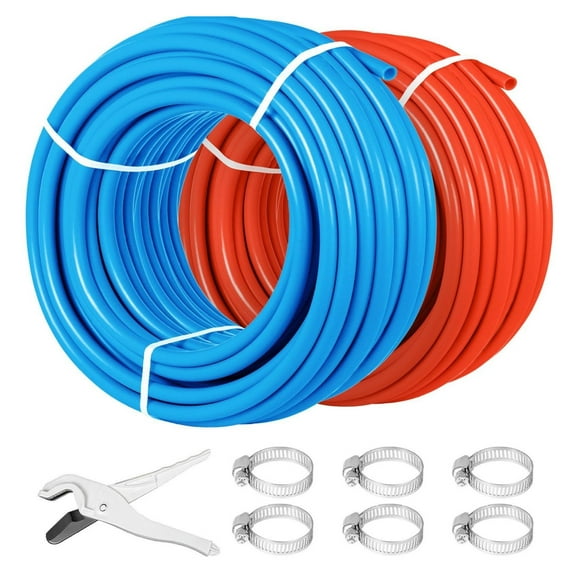 PEX Tubing Oxygen Barrier - 2 Rolls of 1/2 Inch X 300 Feet Tube Coil - EVOH PEX-B Pipe for Residential Radiant Floor Heating Pex Pipe (1/2" O2-Barrier, 2x300Ft/Red+Blue) 2x300 ft Red-and-Blue