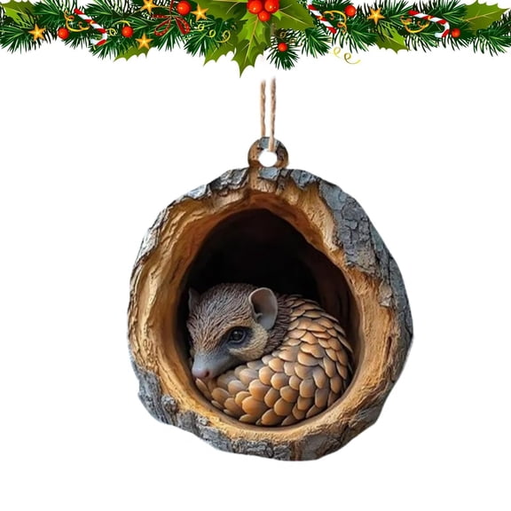 PEXIOAN Christmas Tree Party Animal Ornament Pendant, Forest Christmas Animal Decorations, 2D Pattern Acrylic Decorative Gift.(Pangolin)