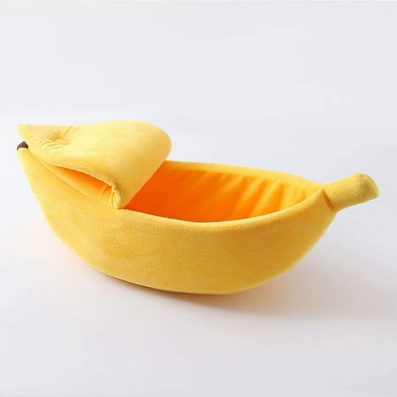 PEXIOAN Cute Banana Cat Bed House, Christmas Pet Bed Soft Cat Cuddle Bed, Lovely Pet Supplies for Cats Kittens Rabbit Small Dogs Bed.(Yellow,Small)
