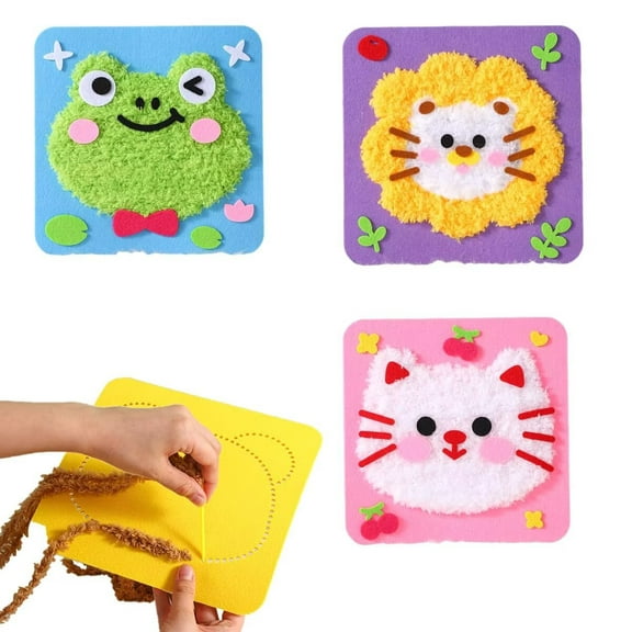 PEXIOAN DIY Embroidery Doll Set,Animal Cartoon Sewing Craft Kits for Beginners, Kids Sewing Toy Set(Frogs, lions, monkeys)
