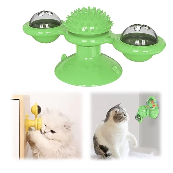 PEXIOAN Interactive Windmill Cat Toy, Cat Kick Ball Toy, with LED Light Ball, Catnip (Blue)