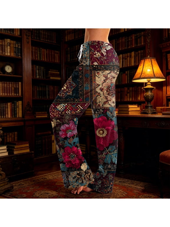 Boho Pants for Women, Rave Pants, Parachute Pants Woman, Womens Bohemian Wide Leg Pants Smocked High Waist Flowy Beach Trousers 2026 Summer Casual Boho Loose Palazzo Pants, Dark Blue M