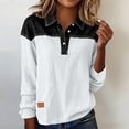 thumbnail image 1 of PEXLYCLU Long Sleeve Shirts, Basic Long Sleeve Shirts for Women, Women Cotton Linen Polo Shirts, Quarter Button Collar Long Sleeve Lapel Tunic Tops Fashion Color Block Casual T-Shirts, White M, 1 of 6