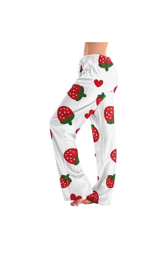 Strawberry Sleepwear, Strawberry Pajama Pants, Strawberry Pants, Strawberry Womens Pajama Pants - Comfy Soft Lightweight Pajama Bottoms Sleepwear Lounge Pants for Women, White XL