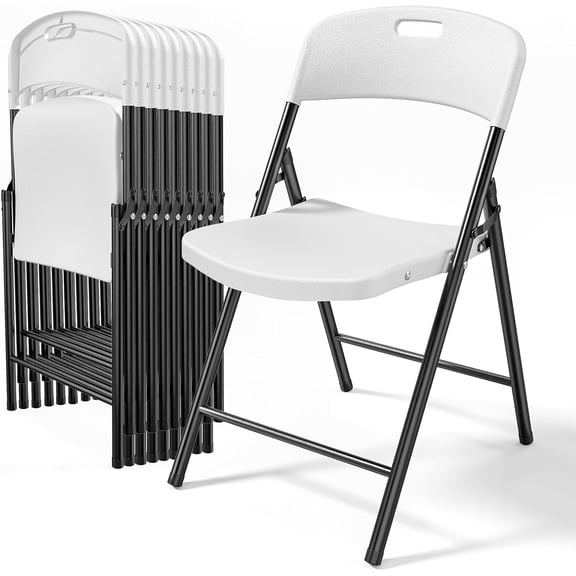 PEXMOR 10 Pack White Plastic Folding Chairs, Portable Seat with Sturdy Steel Frame for Indoor & Outdoor Use