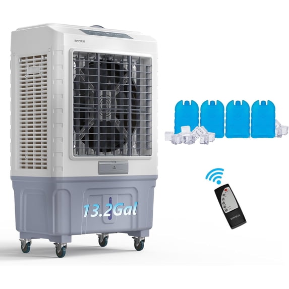 PEXMOR 13.2Gal Portable Air Cooler, 4100CFM Evaporative Swamp Cooler Fan with Remote, 12H Timer, 4 Ice Boxes, 3 Speeds, Indoor Outdoor