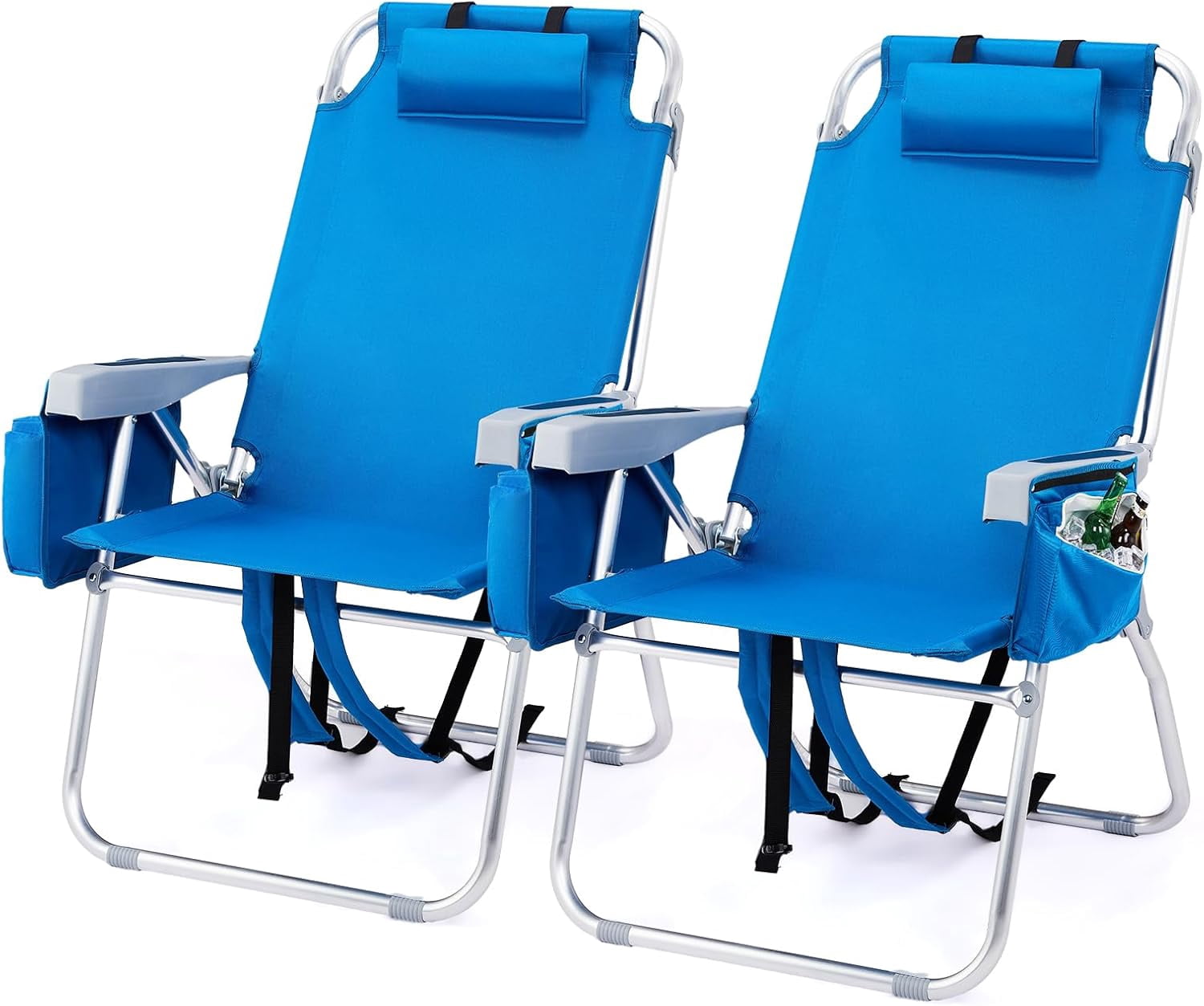 PEXMOR 16" Backpack Beach Chairs Set of 2, 5-Position Lightweight Chair ...