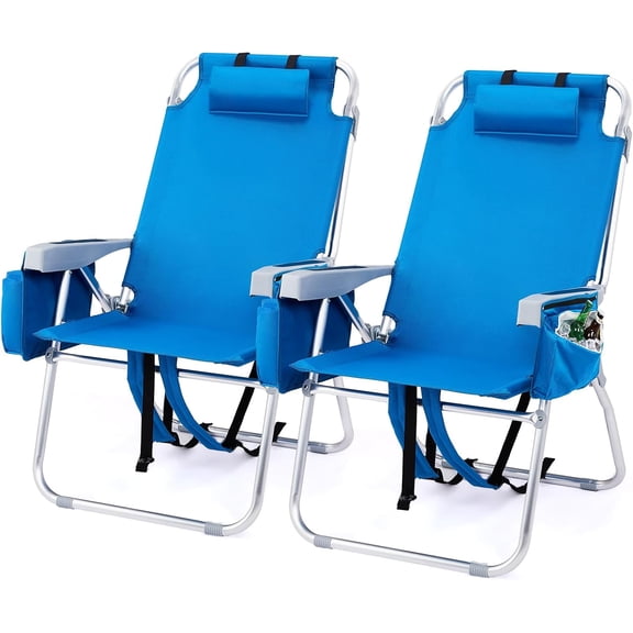 PEXMOR 16" Backpack Beach Chairs Set of 2, 5-Position Lightweight Chair with Cooler Bag, Cup Holder & Towel Rack for Beach, Camping, Outdoor