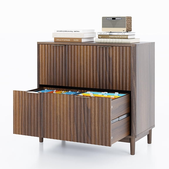 PEXMOR 2-Drawer Lateral File Cabinet, Fluted Design, Letter, Legal, A4 Storage, Dark Walnut