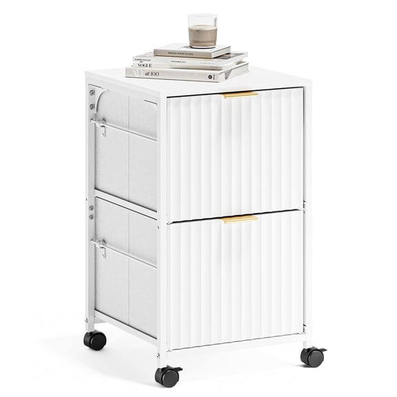 PEXMOR 2-Drawer Rolling Fluted File Cabinet, Fabric Letter File Storage, White