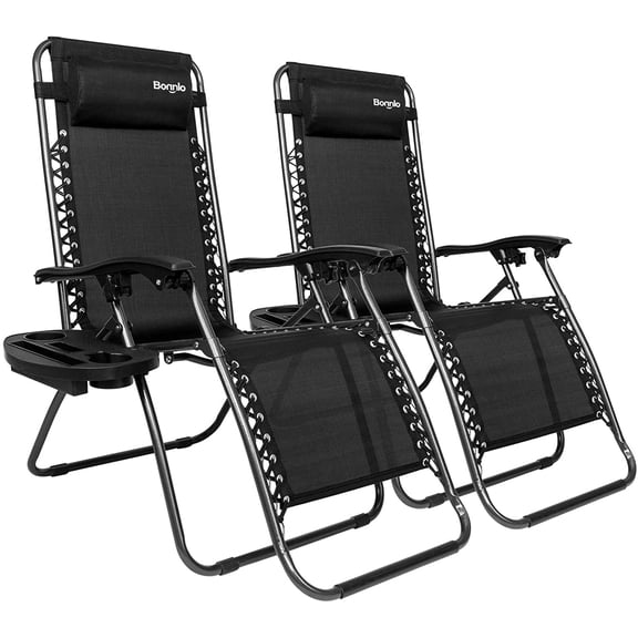 PEXMOR 2 Pack Zero Gravity Chair, Adjustable Lounge Chair, Metal Folding Recliner with Pillow and Cup Holder Trays, Indoor and Outdoor