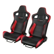 PEXMOR 2 Pieces Universal Racing Seats With Imitation Fur & Carbon Leather,Adjustable Seats With Sliders,21.5" W X 21.5" D X 38"H,Reddish Black