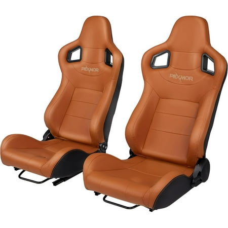 PEXMOR 2 Pieces Universal Racing Seats With PU & Carbon Leather,Adjustable Seats With Sliders,21.5" W X 21.5" D X 38"H,Ochre