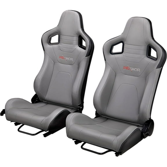 PEXMOR 2 Pieces Universal Racing Seats With PU & Carbon Leather,Adjustable Seats with Sliders,21.5" W X 21.5" D X 38"H,Grey