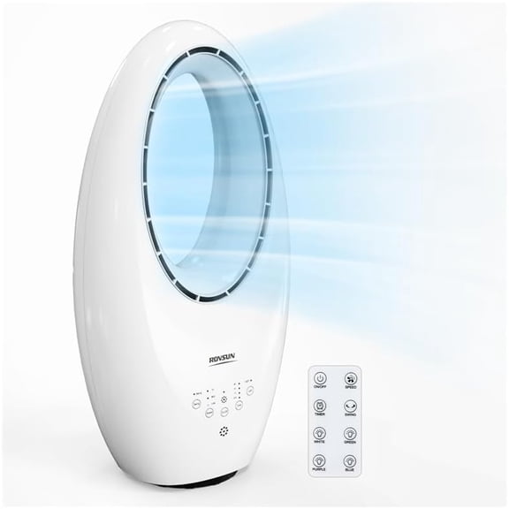PEXMOR 22" Bladeless Tower Fan with Mood Lighting, Portable Quiet Oscillating Fan with Remote, 7.5H Timer, 3 Speed for Home