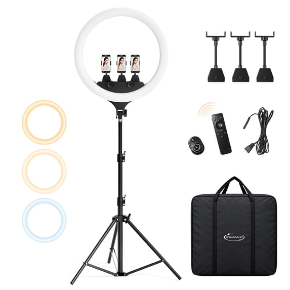 PEXMOR 22-Inch LED Ring Light with Adjustable Tripod Stand, 3 Phone ...