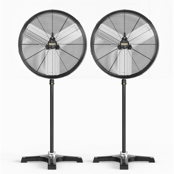 PEXMOR 24" High Velocity Pedestal Fan, 7600CFM Metal Standing Fan, One-touch Oscillating & Adjustable Height, 2 Pack