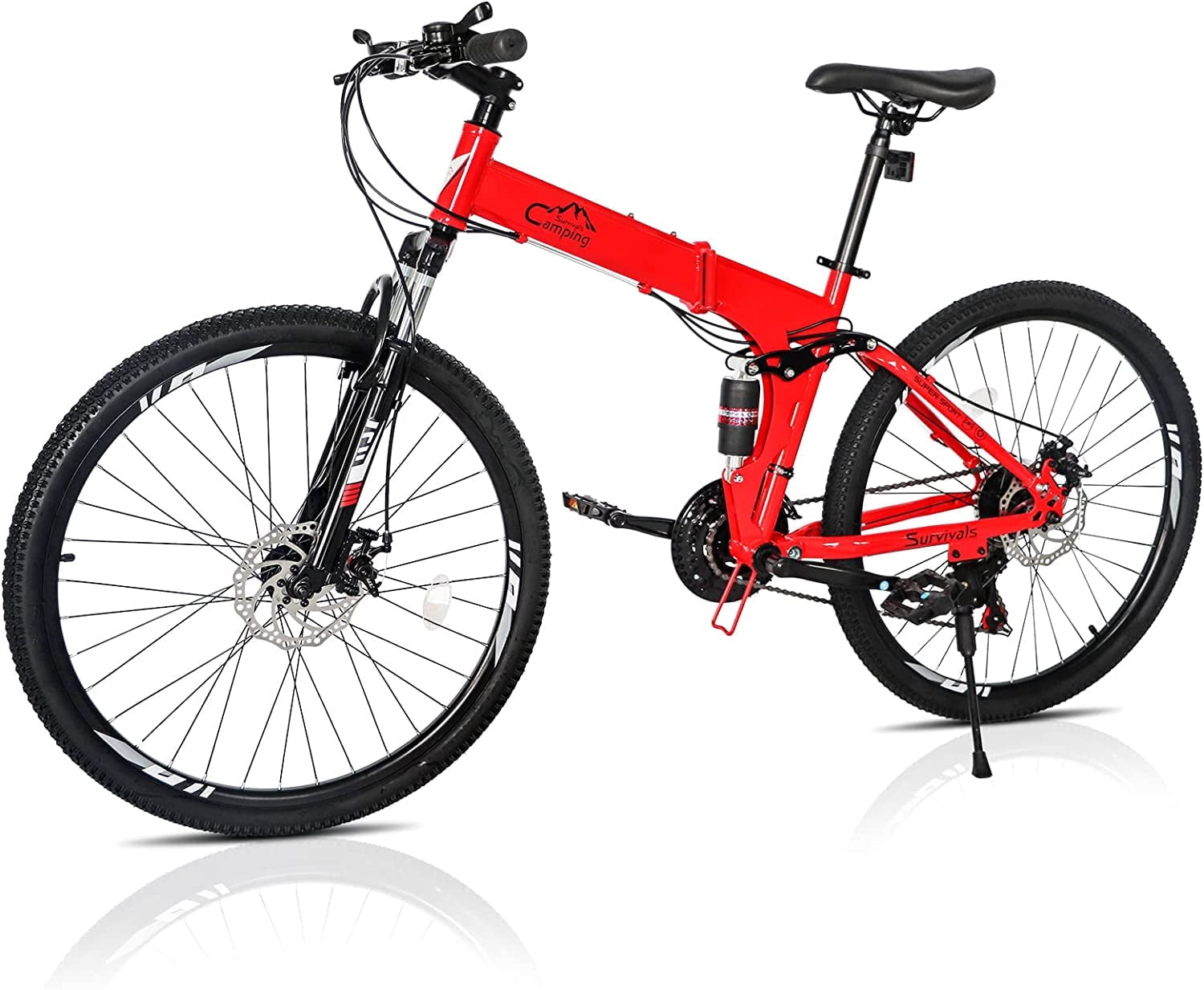 PEXMOR 26" Folding Mountain Bike, 21 Speed Foldable MTB Mountain Bicycle High Carbon Steel with Double Disc Brake, Front Suspension Anti-Slip for Adult Men & Women's Outdoor Cycling Bike