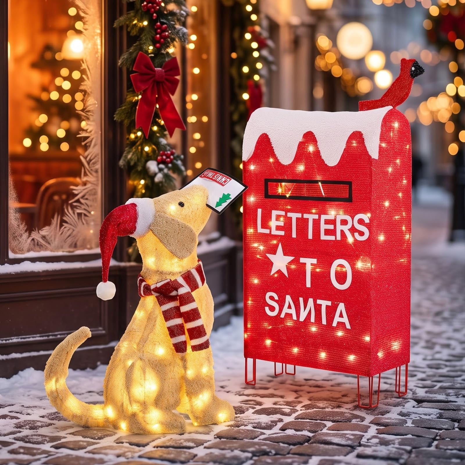 PEXMOR 3.2-ft Puppy Christmas Decoration, 140 LED Lights, Yellow and ...