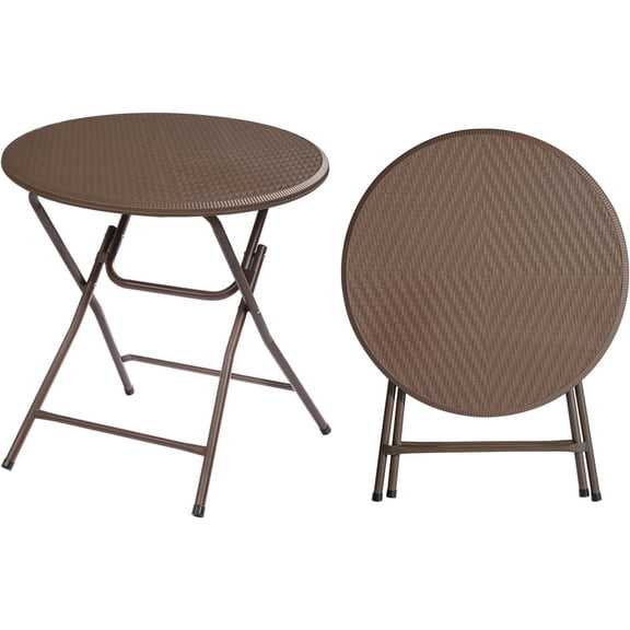 PEXMOR 32" Round Folding Table, Portable Commercial Banquet Plastic Dining Table, Indoors and Outdoors, 1 Pack, Brown