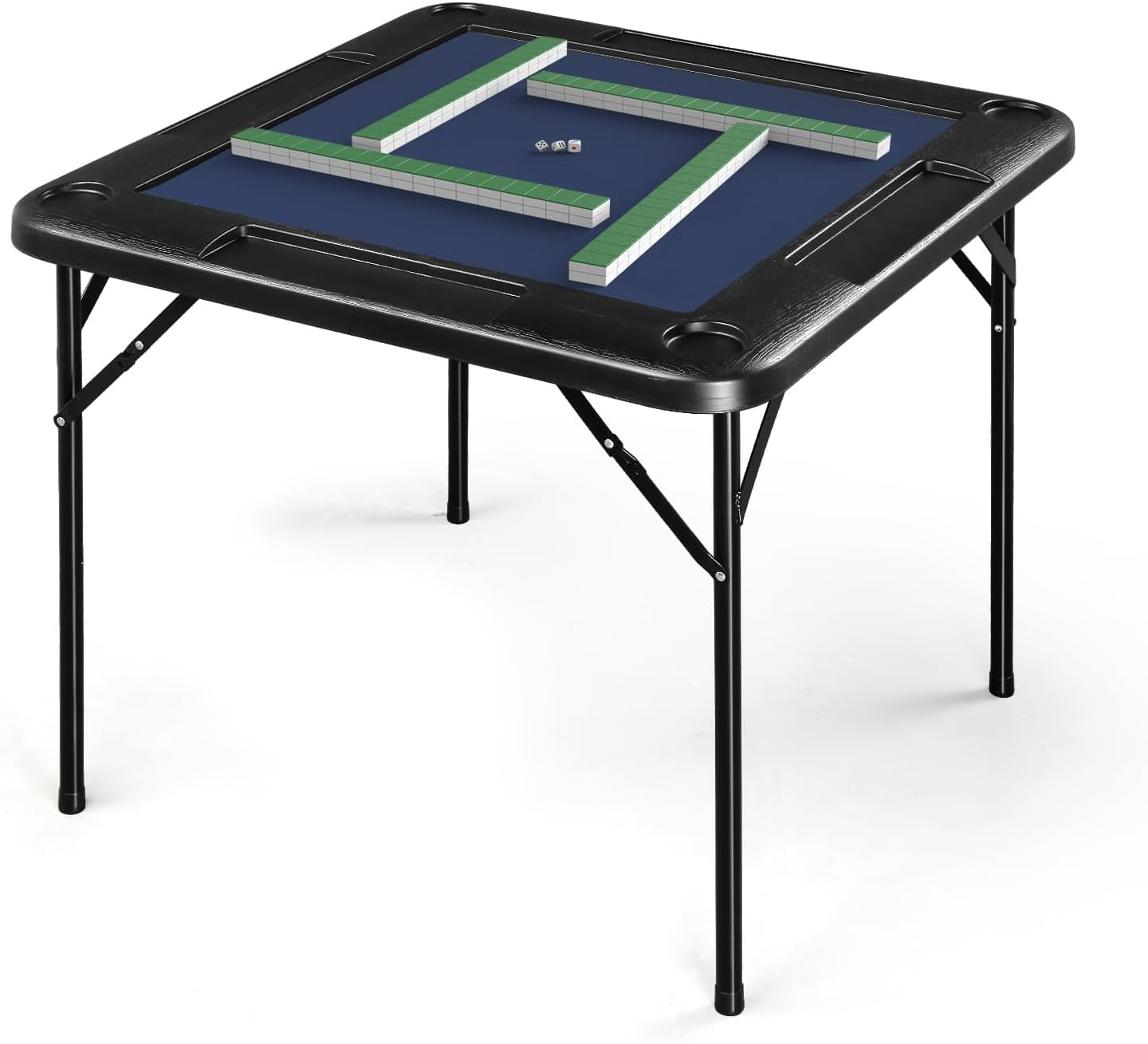 PEXMOR 35" Foldable Mahjong Table, Square 4 Player Card Game Table w/Cup Holders & Chip Grooves, Portable Folding Poker Domino Board Game Table for Blackjack, Texas Hold'em, Jigsaw Puzzles Game