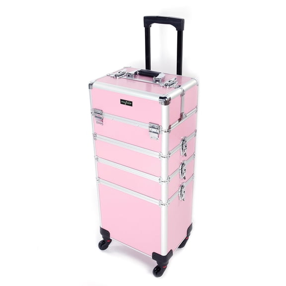 PEXMOR 4 in 1 Rolling Makeup Train Case, Aluminum Lockable Cosmetic Trolley with Removable Wheels, Beauty Storage Organizer
