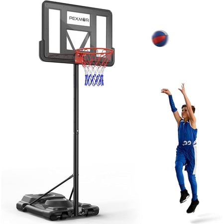 PEXMOR 44 Inch Basketball Hoop Outdoor 10 ft Adjustable, Shatterproof Polycarbonate Backboard & 18'' Solid Rim Dunkable for Adults Teens Kids, Portable Basketball System Goal w/ 2 Wheels