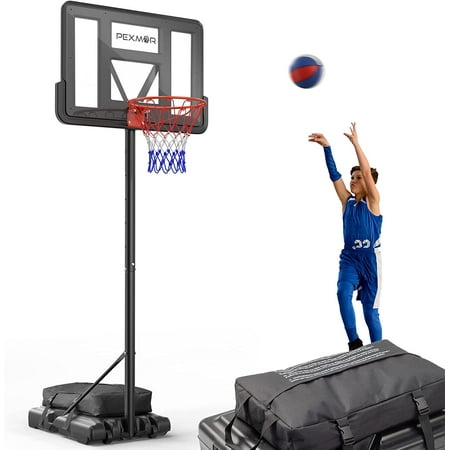 PEXMOR 44 Inch Basketball Hoop Outdoor 5-10 ft Adjustable, Shatterproof Polycarbonate Backboard & 18'' Solid Rim Dunkable for Adults Teens Kids, Gifted Weight Bag, Portable w/ 2 Wheels