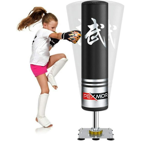 PEXMOR 47'' Freestanding Punching Bag for Kids - Heavy Boxing Bag with Suction Cup Steel Base Stand, Free Stand Kickboxing Bags Kick Punch Bag, Great for Exercise or Fitness, Black
