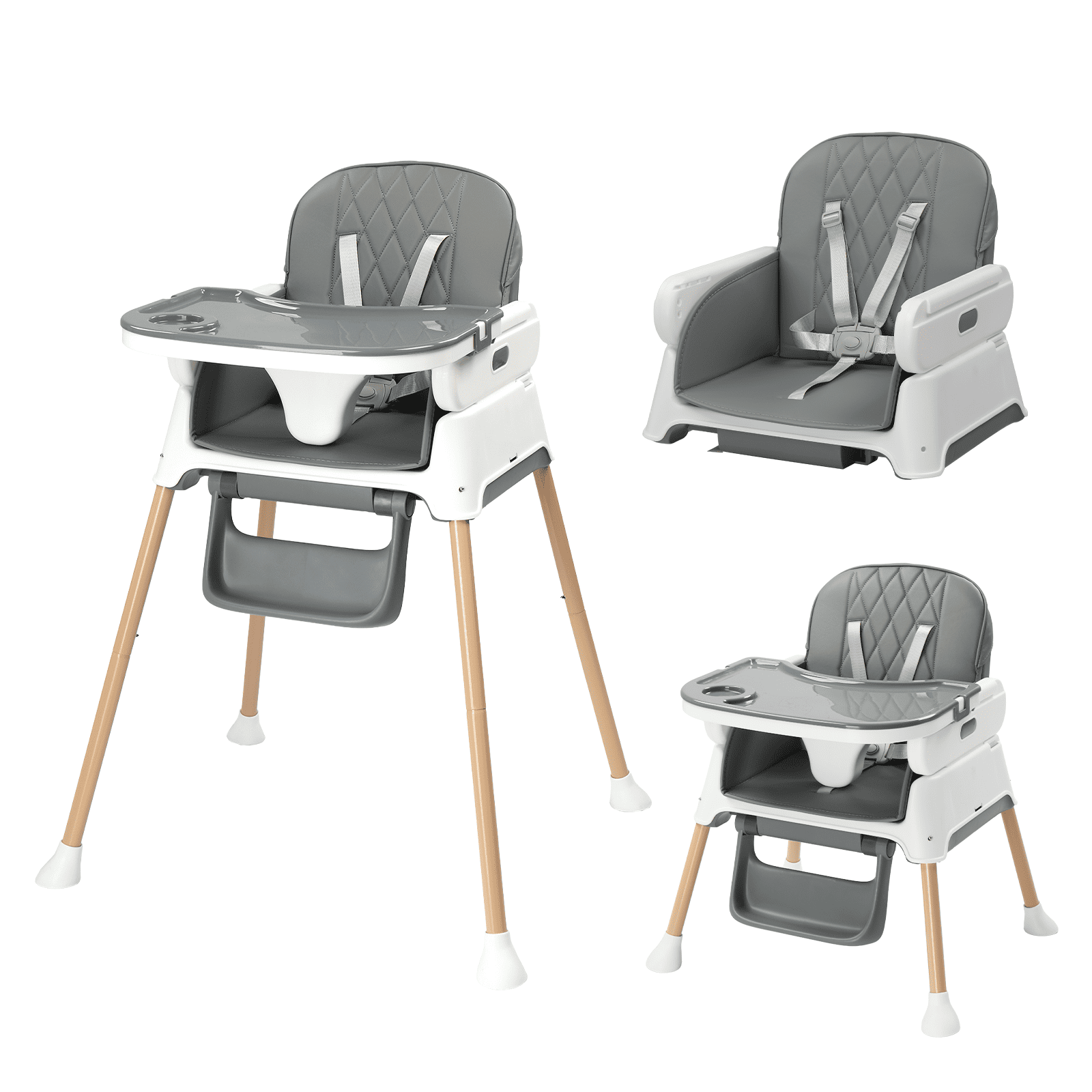 PEXMOR 5 in 1Convertible Baby High Chair, Foldable Lightweight Booster Chair for Toddlers, Portable Travel Design, Gray