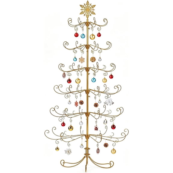 PEXMOR 6ft Wrought Iron Christmas Tree, 192 Branch Tips Ornament Display Stand, Snowflake Topper for Christmas Decorations, Indoor & Outdoor, Gold