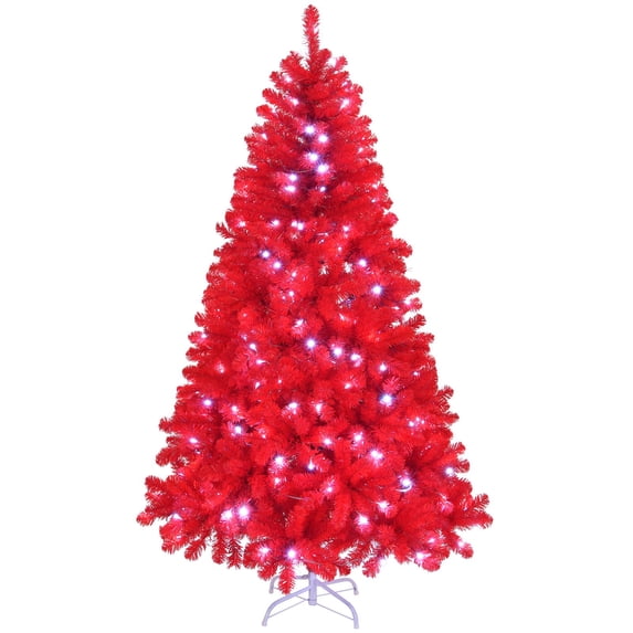 PEXMOR 7-ft Prelit Red Artificial Christmas Tree with 400 Warm and ...