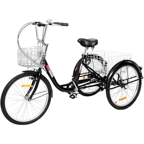 PEXMOR Adult Tricycle, 24/26 Inch 7 Speed 3 Wheel Bikes Tricycle for Adults, Adult Trike for Women/Men/Seniors, Three Wheel Cruiser Bike w/Folding Front & Rear Basket for Shopping/Recreation/Picnic