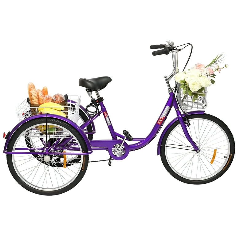 PEXMOR 7 Speed Adult Tricycle 24 26 Inch 3 Wheel Bike with Foldable Baskets for Shopping Recreation Picnic Walmart
