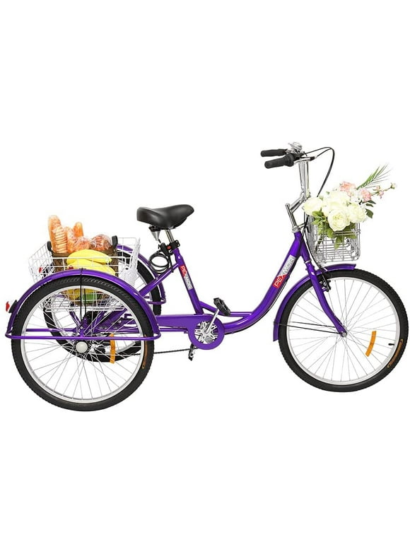 PEXMOR Adult Tricycle 7 Speed, 24/26 Inch 3 Wheel Bikes Tricycle for Adults, Adult Trike for Women/Men/Seniors, Three Wheel Cruiser Bike w/Folding Front & Rear Basket for Shopping/Recreation/Picnic